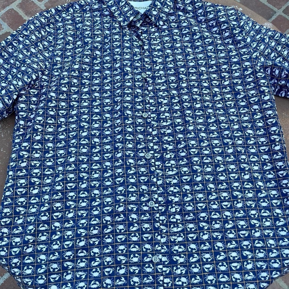 Tori Richard crab printed Hawaiian tropical vacation button down shirt sz m - Picture 4 of 6